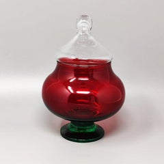 1960s Astonishing Red and Green Jar in Empoli Glass by Rossini. Made in Italy