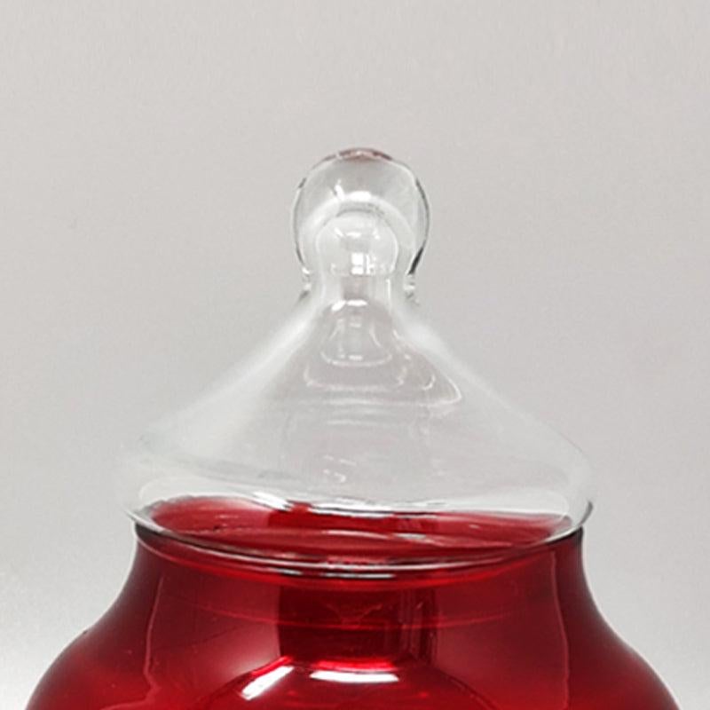 Italian 1960s Astonishing Red and Green Jar in Empoli Glass by Rossini. Made in Italy For Sale