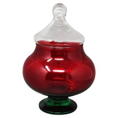 Vintage 1960s Astonishing Red and Green Jar in Empoli Glass by Rossini. Made in Italy