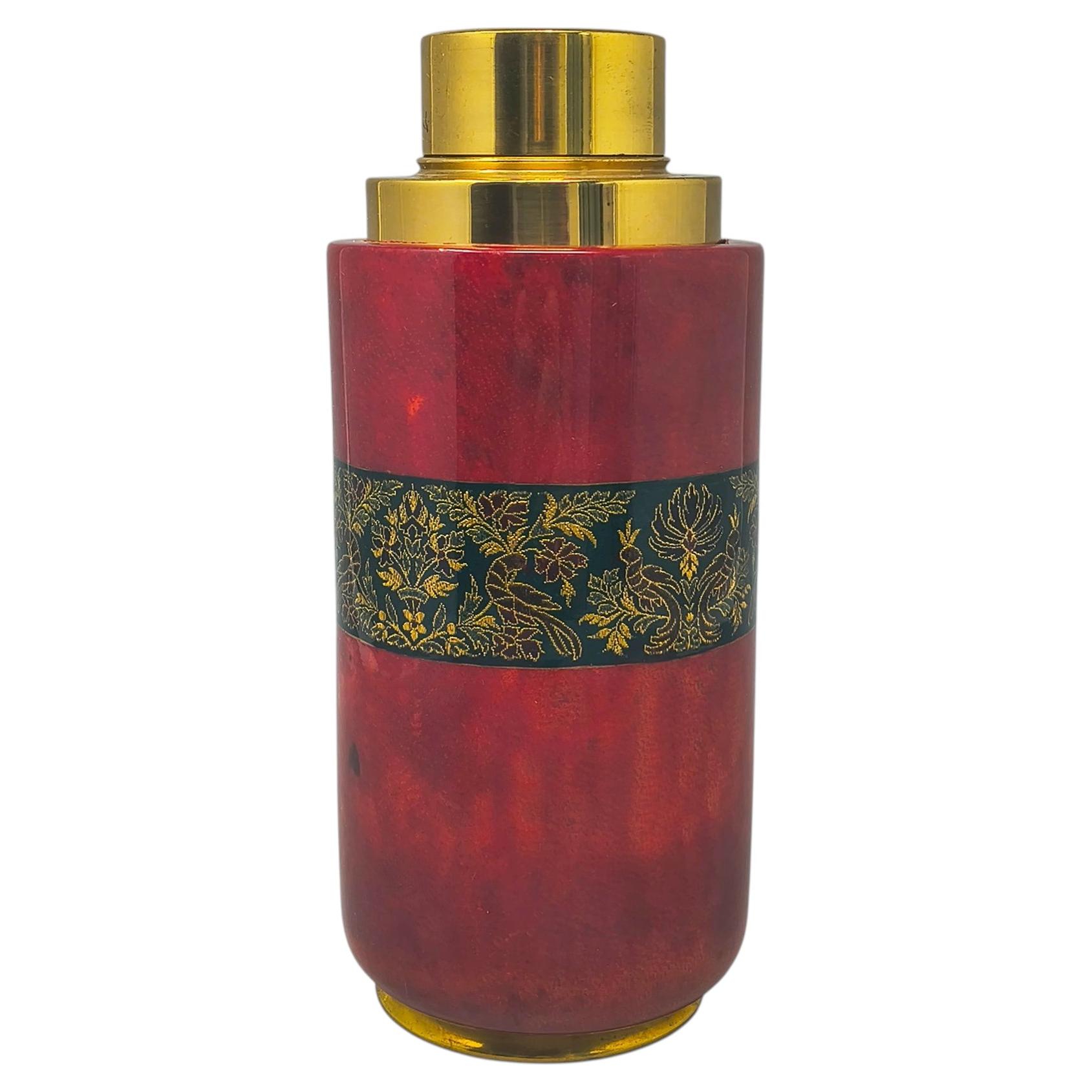 1960s Astonishing Red Cocktail Shaker in Parchment. Made in Italy