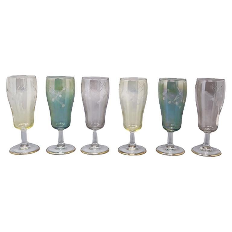 1960s Astonishing Set of Six Crystal Glasses, Made in Italy