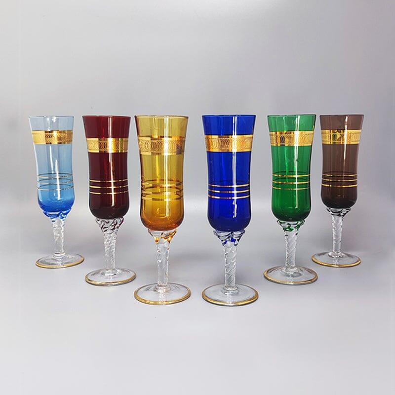 Italian 1960s Astonishing Set of Six Glasses in Murano Glass. Made in Italy For Sale