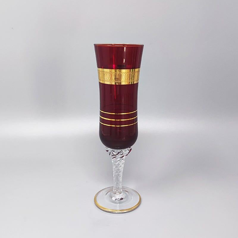 Mid-20th Century 1960s Astonishing Set of Six Glasses in Murano Glass. Made in Italy For Sale