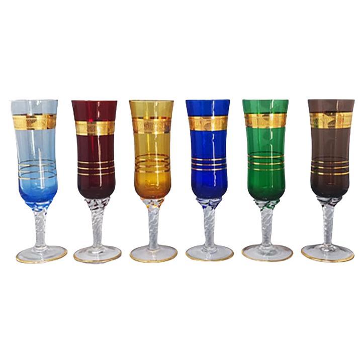 1960s Astonishing Set of Six Glasses in Murano Glass. Made in Italy For Sale