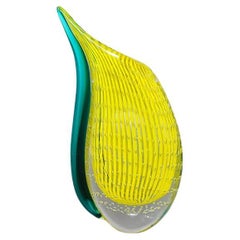 1960 Stupefacente vaso giallo e verde di Rosenthal in vetro di Murano.