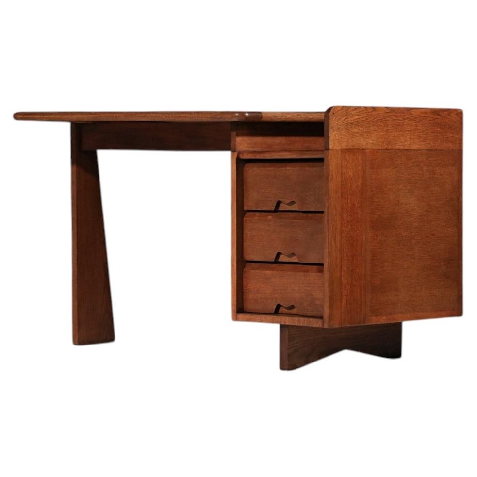 1960s Asymmetrical Oak Desk by Guillerme & Chambron