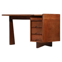 1960s Asymmetrical Oak Desk by Guillerme & Chambron