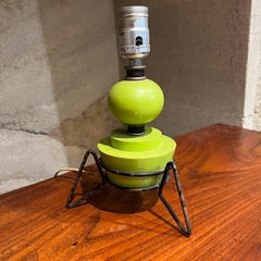 1960s Atomic Lime Green Wood Table Lamp Tripod Iron Base