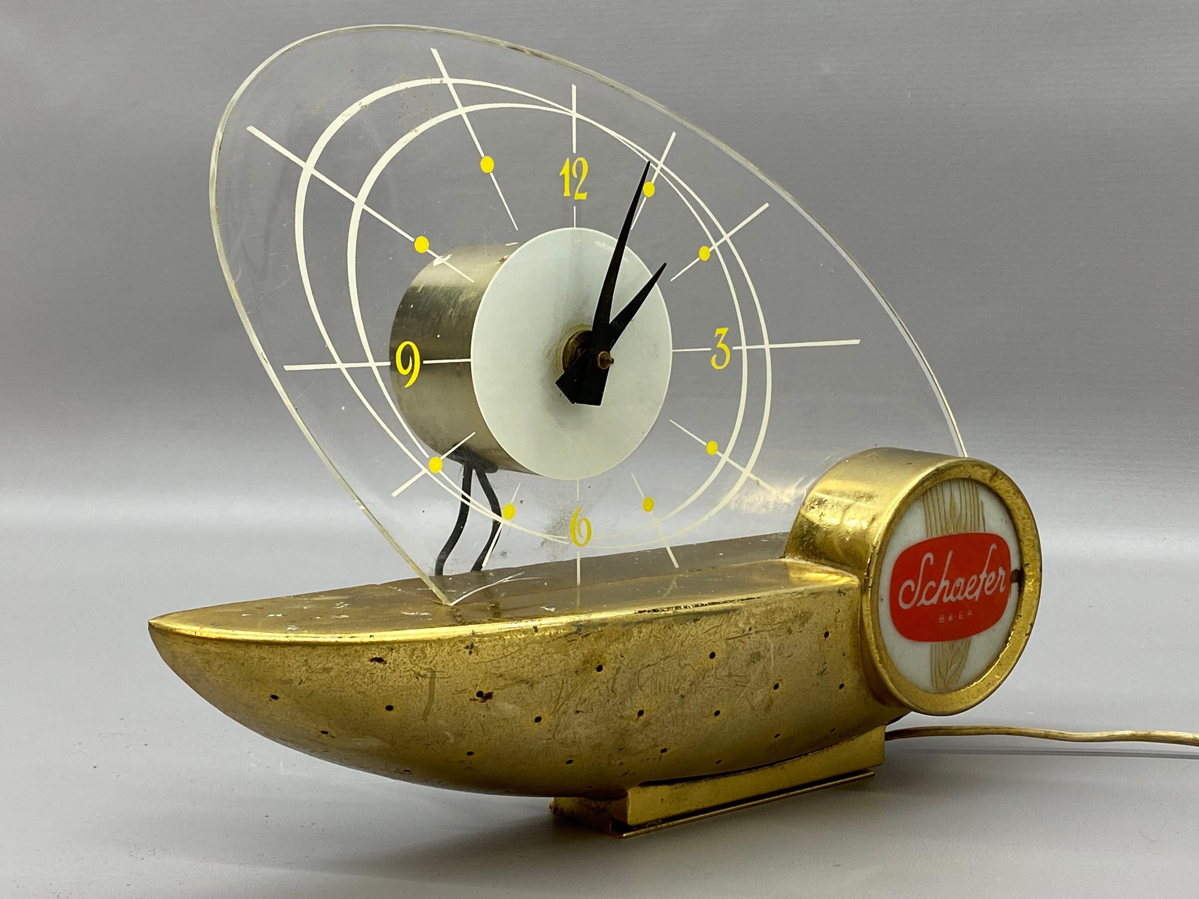 1960er Jahre Atomic Schaefer Bier beleuchtete Baruhr (Moderne der Mitte des Jahrhunderts)