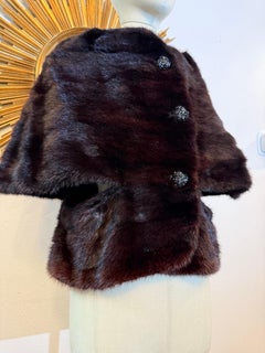 1960s Aubergine Mink Fur Stole - Unique Design - w Jeweled Buttons