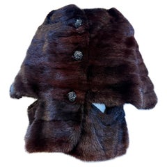 1960s Aubergine Mink Fur Stole - Unique Design - w Jeweled Buttons