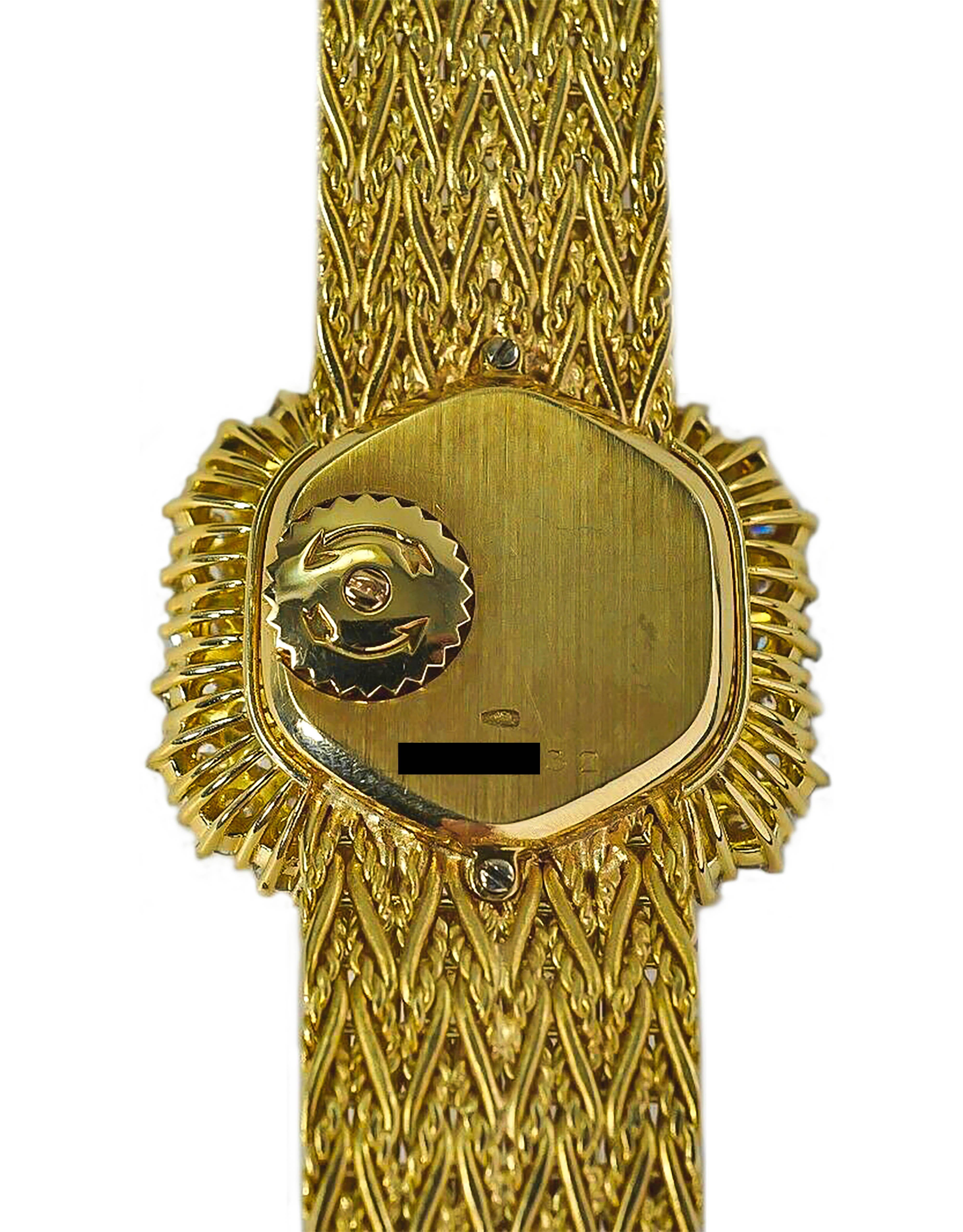 Round Cut 1960s Audemars Piguet 18 Karat Yellow Gold Double Diamond Row Bracelet Watch