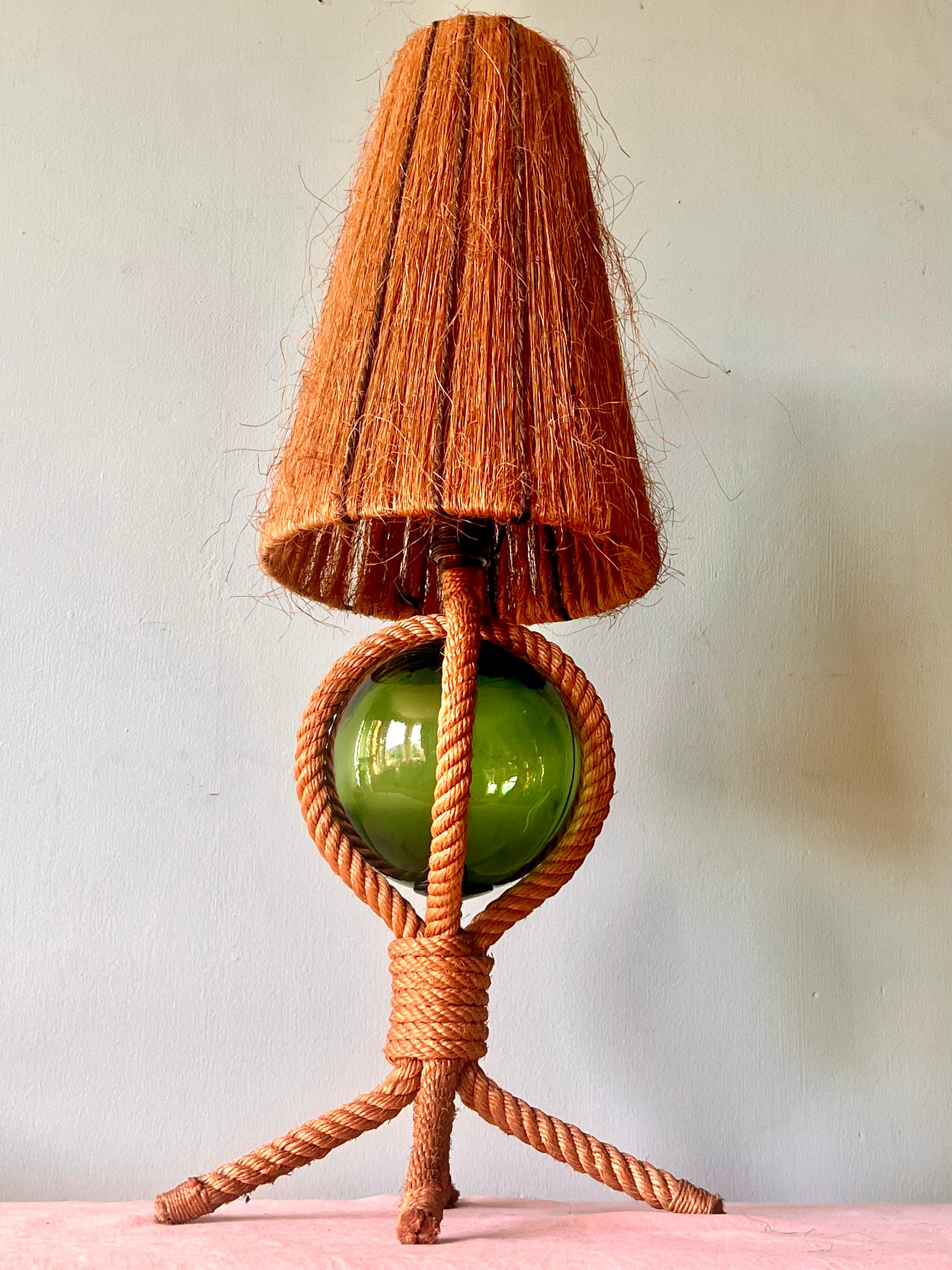 French 1960s Audoux Minet Rope & Float Lamp For Sale
