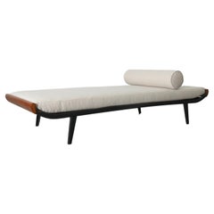 1960s Auping "Cleopatra" Teak & Metal Narrow Daybed w/ Oatmeal Mattress, Bolster