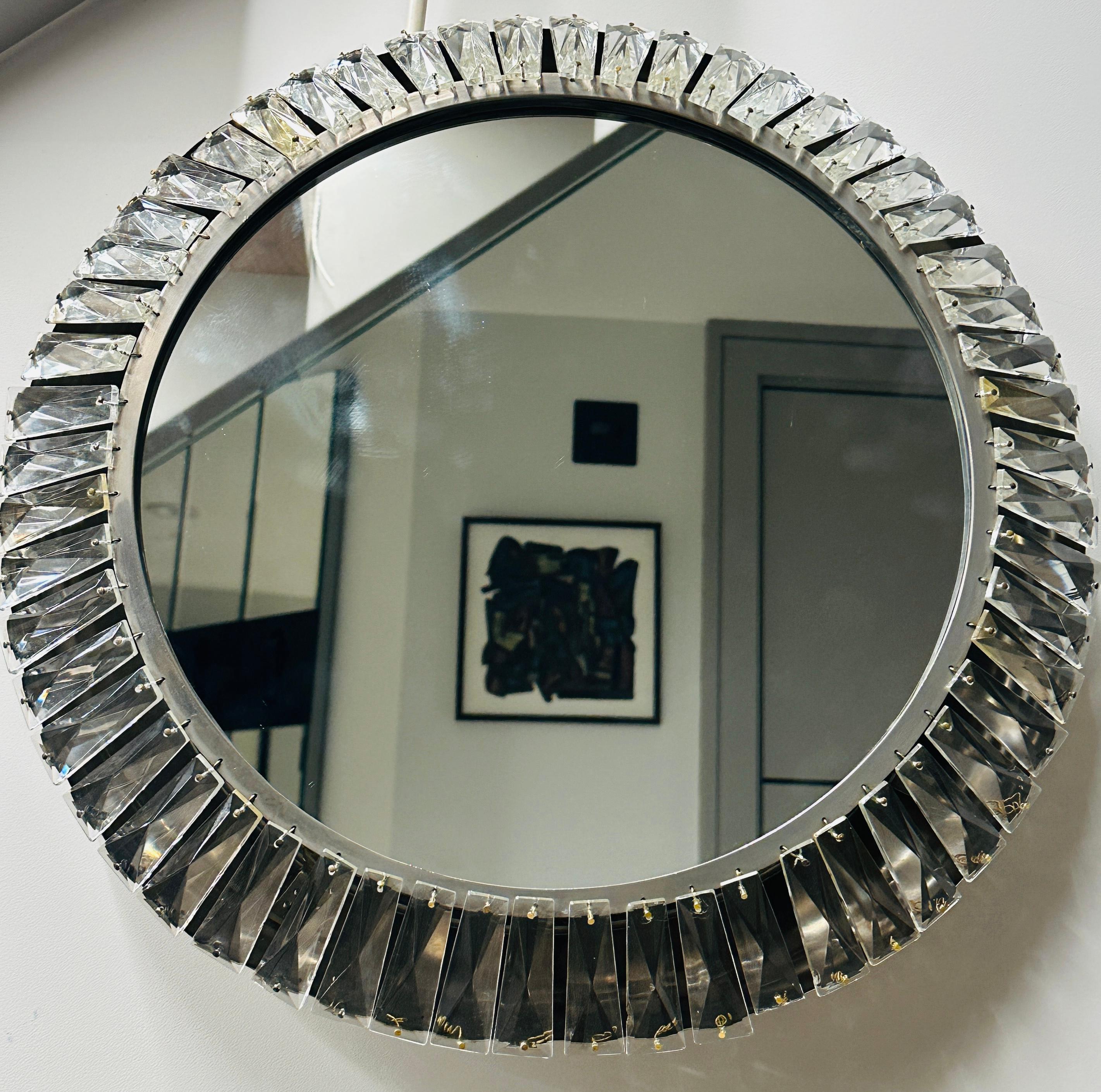 1960s Austrian Bakalowits & Söhne illuminated Faceted Crystal & Chrome Mirror For Sale 12