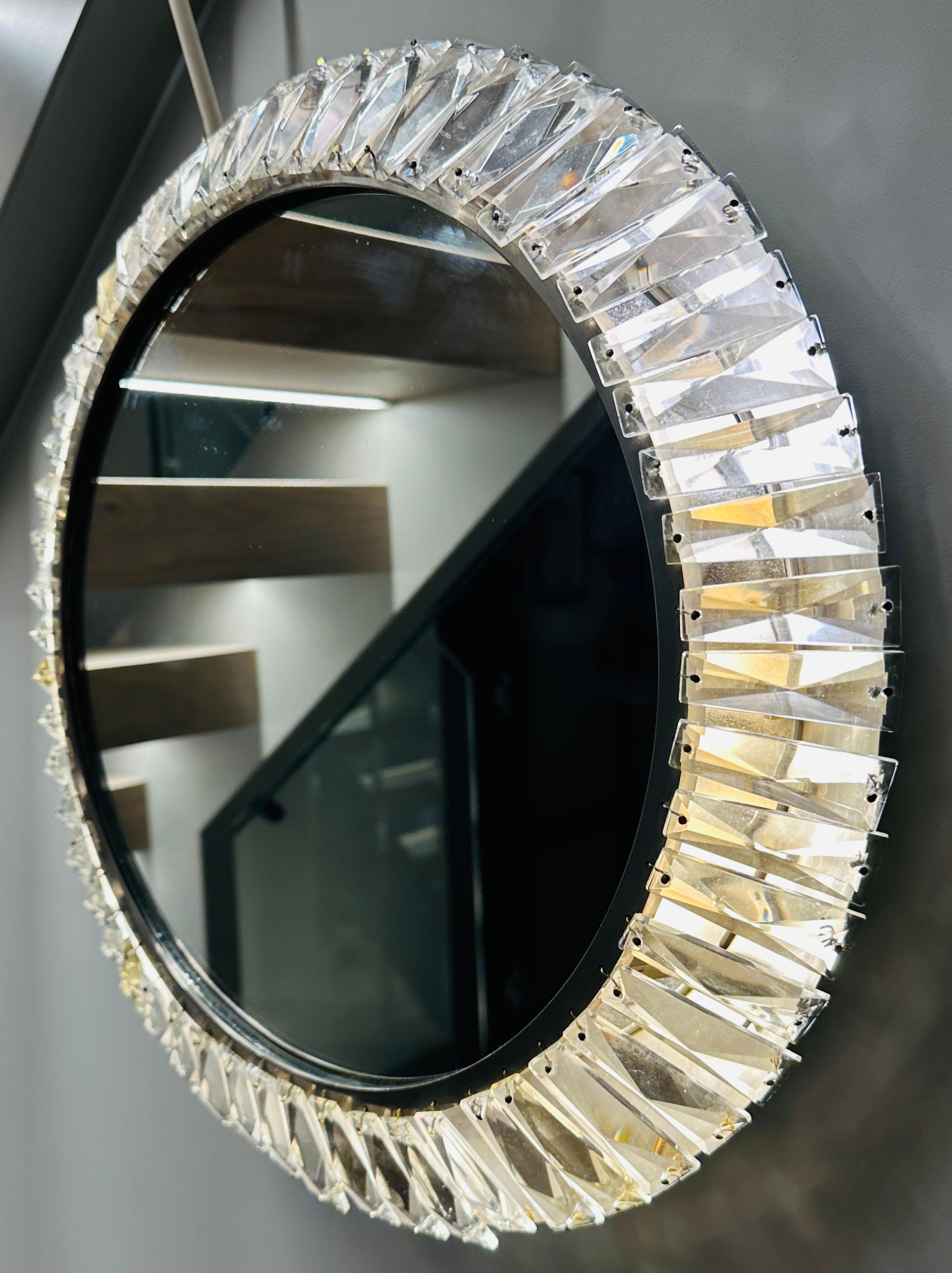 Hollywood Regency 1960s Austrian Bakalowits & Söhne illuminated Faceted Crystal & Chrome Mirror For Sale