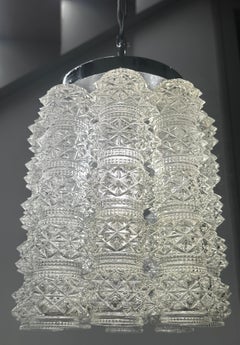 1960s Austrian Kalmar Crystal Faceted Tubular Glass & Chrome Pendant Chandelier