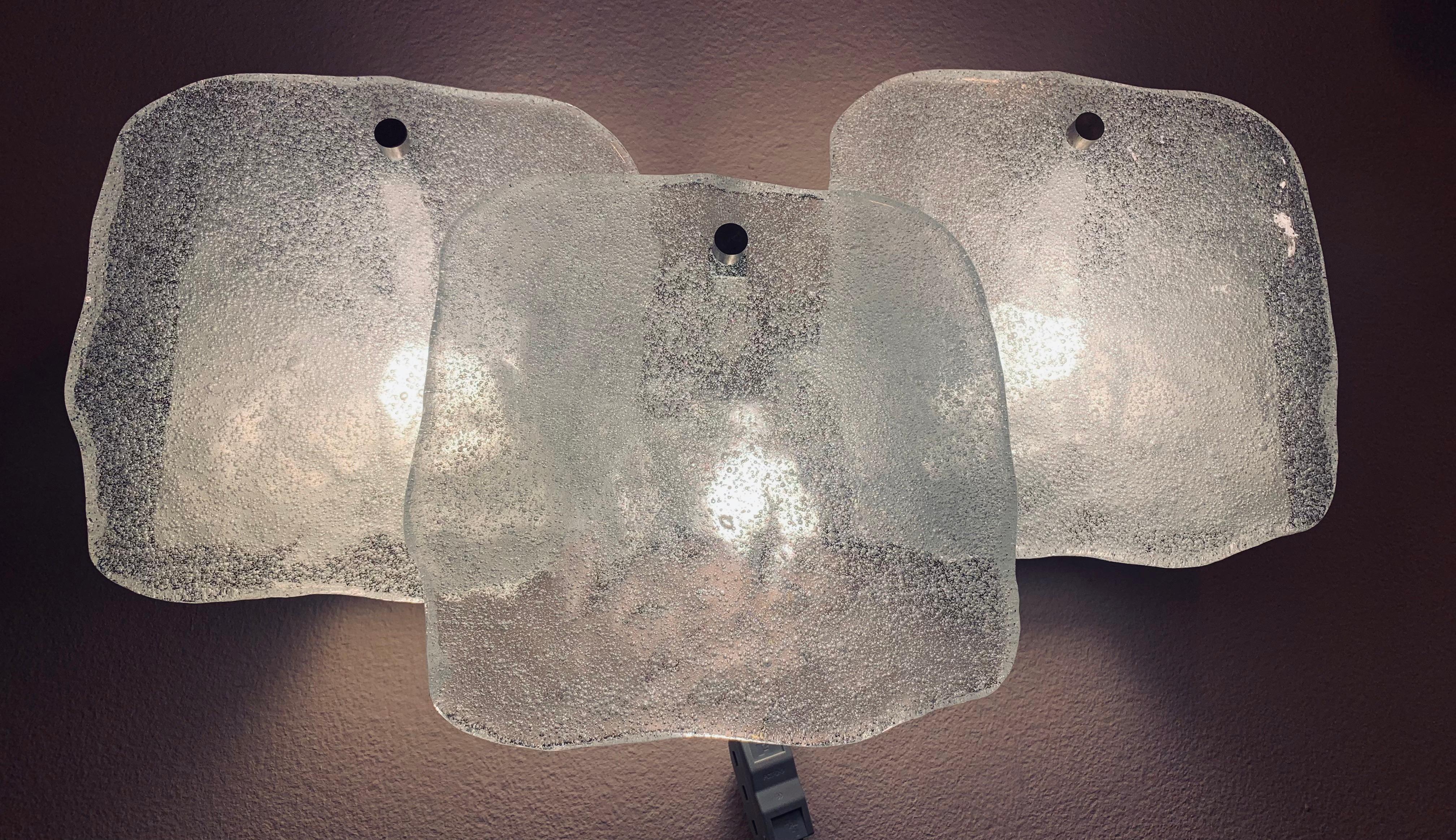 1960s Austrian Kalmar Franken KG Iced Frosted Glass & Chrome Wall Lights Sconces In Good Condition In London, GB