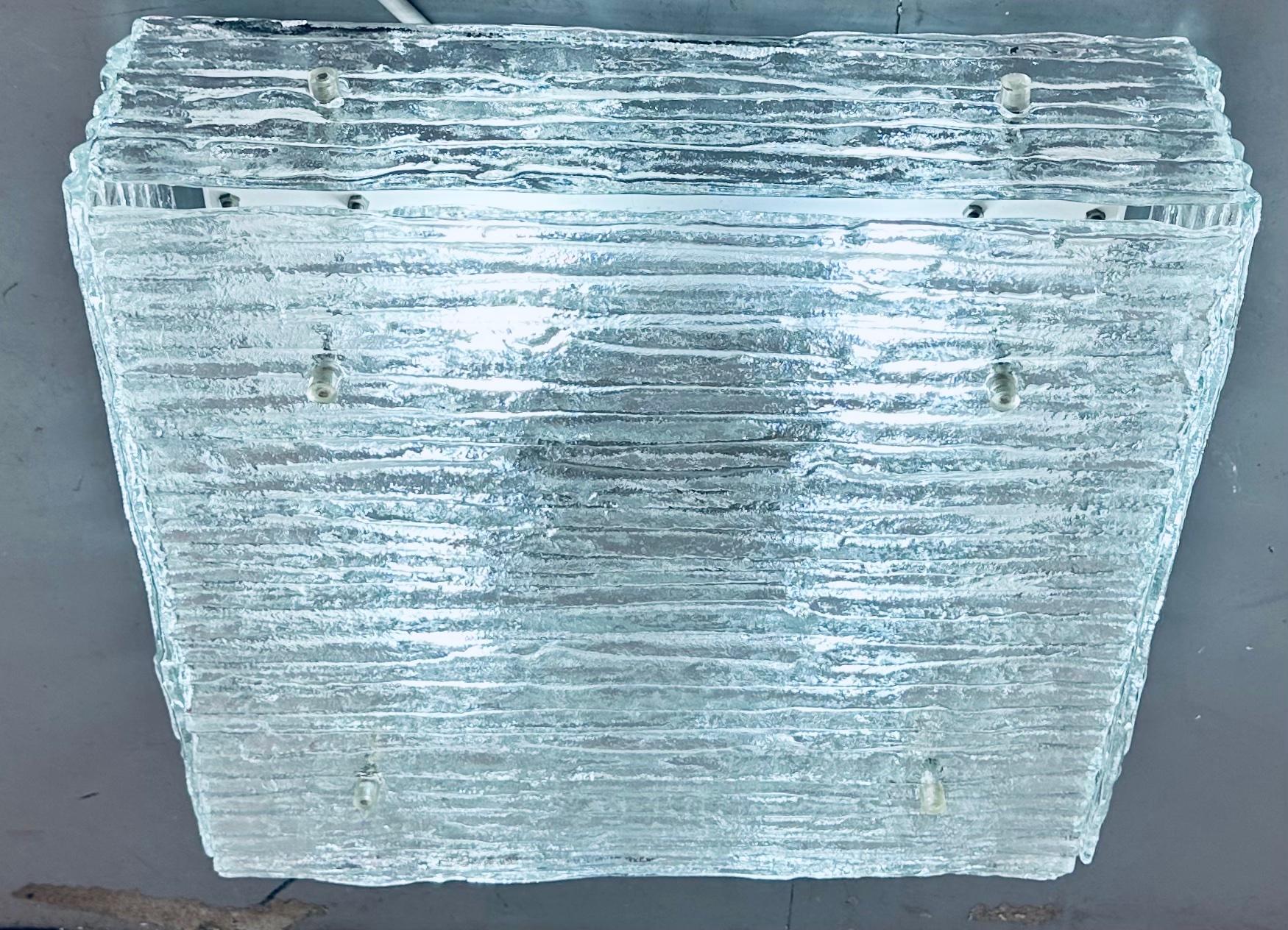Österreichische Kalmar Lighting-Deckenleuchte aus klarem, geriffeltem Glas, 1960er Jahre, Einbaubeleuchtung im Angebot 1