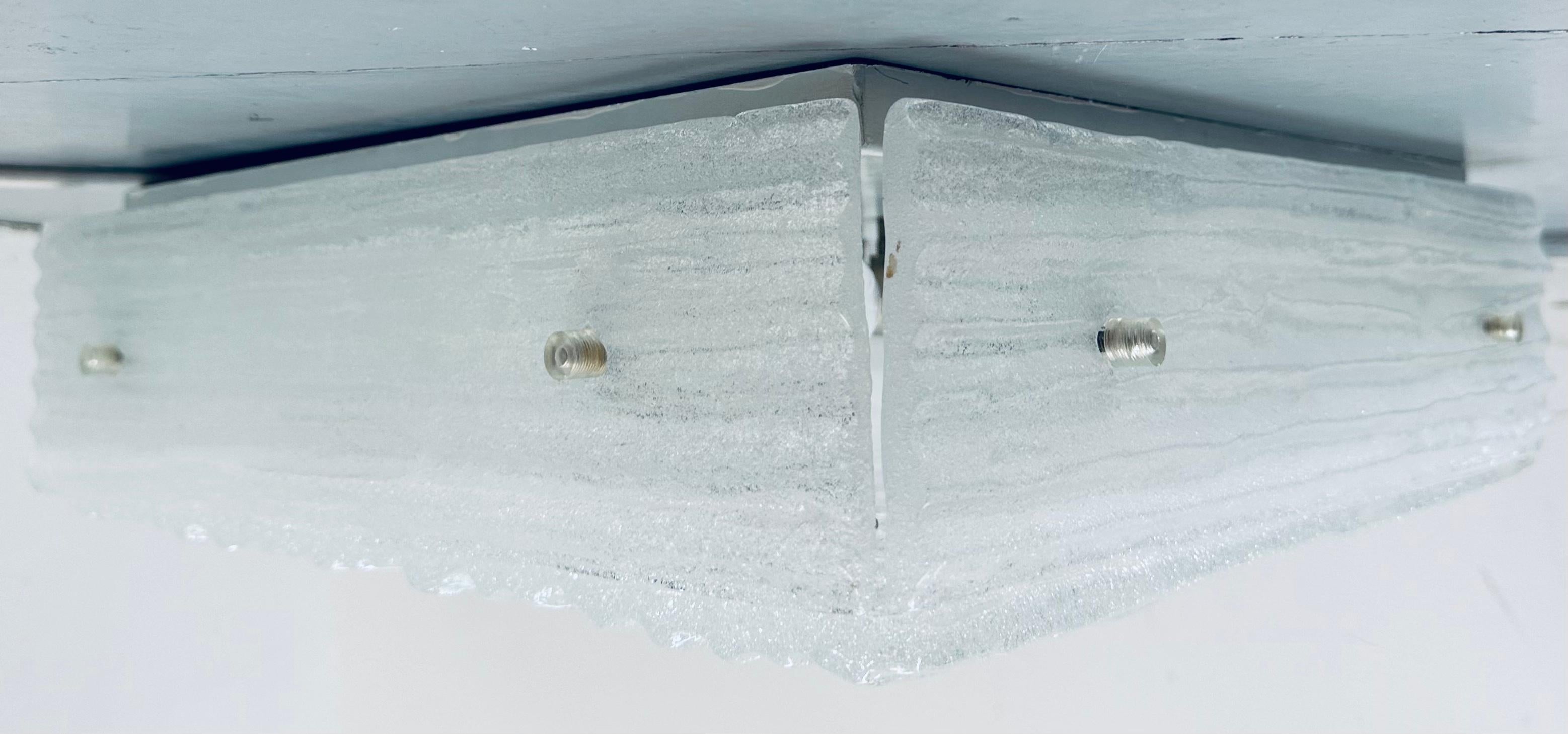 1960s Austrian Kalmar Lighting Flush Mount Frosted Rippled Glass Ceiling Light For Sale 5