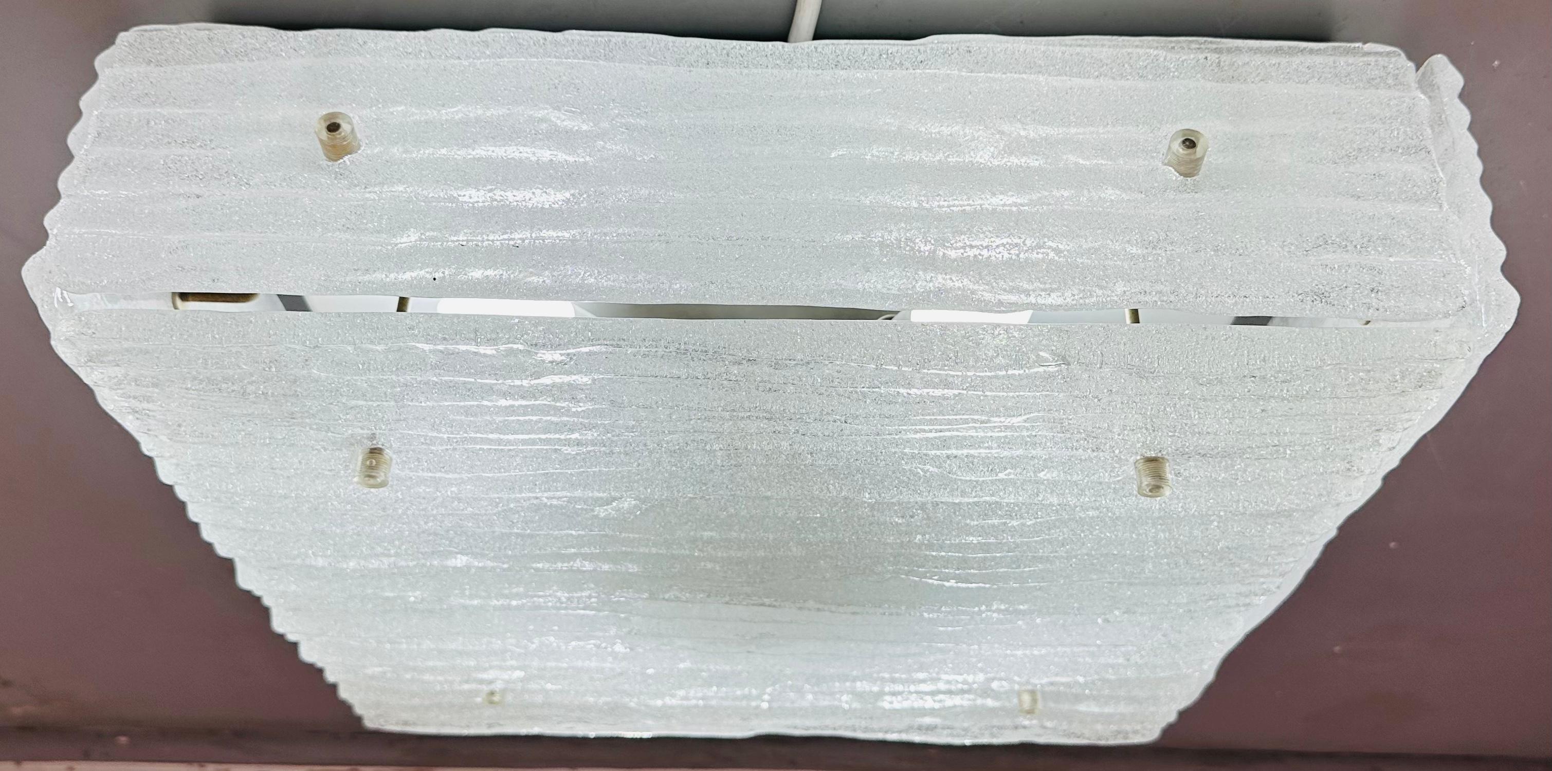 1960s Austrian Kalmar Lighting Flush Mount Frosted Rippled Glass Ceiling Light In Good Condition For Sale In London, GB