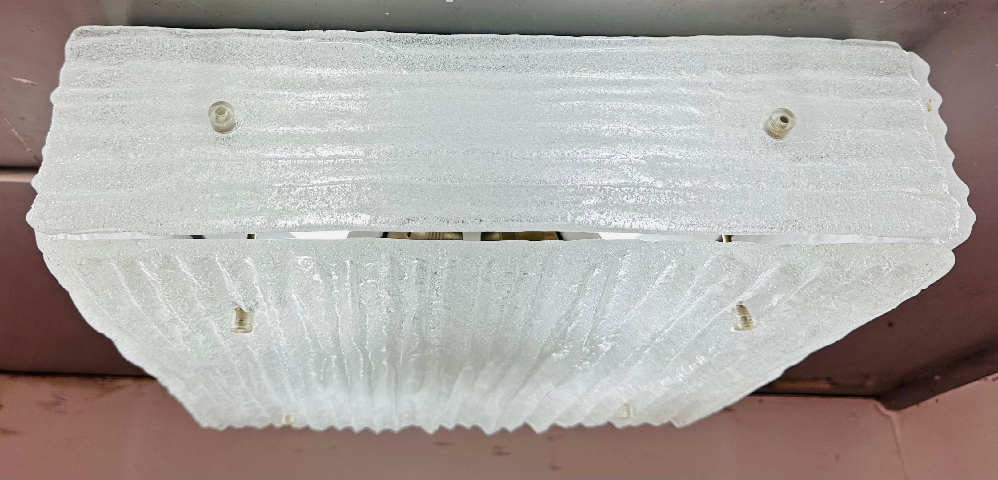 1960s Austrian Kalmar Lighting Flush Mount Frosted Rippled Glass Ceiling Light In Good Condition For Sale In London, GB