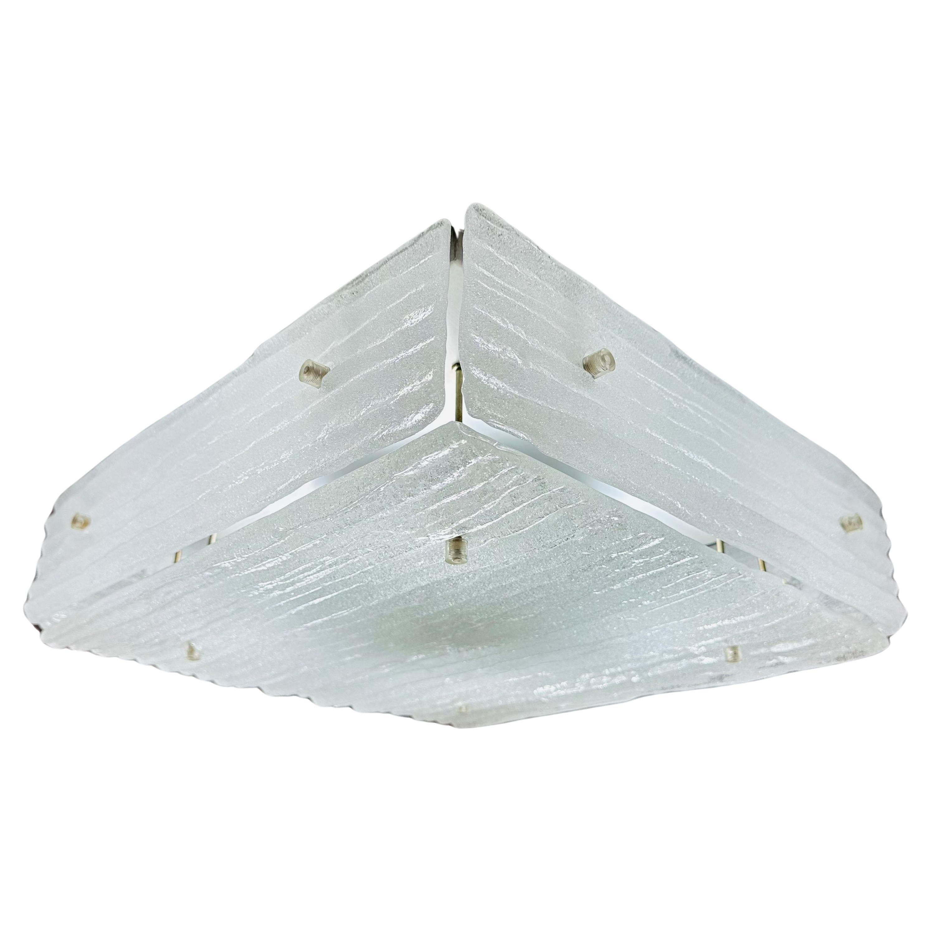 1960s Austrian Kalmar Lighting Flush Mount Frosted Rippled Glass Ceiling Light For Sale