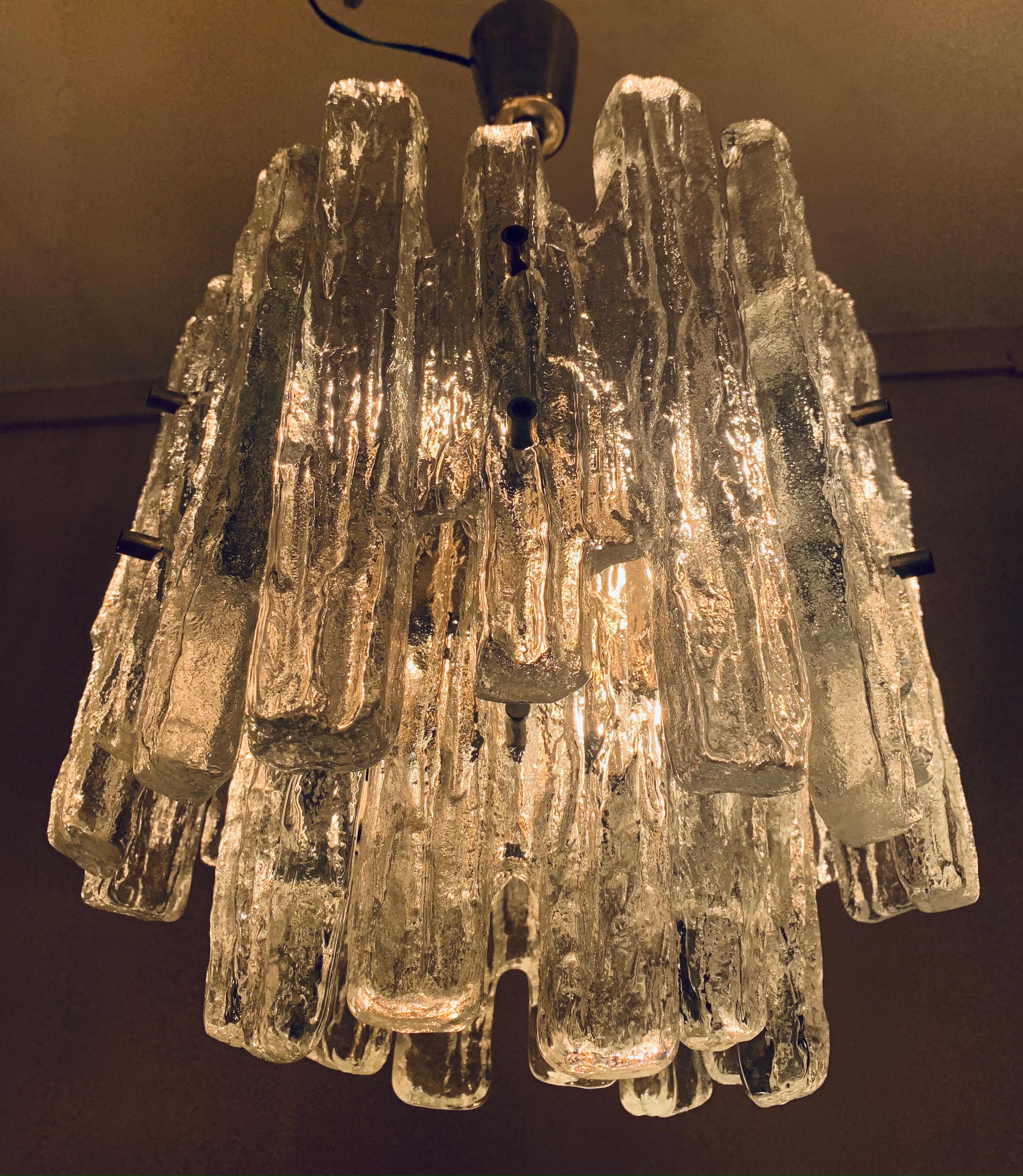 Mid-Century Modern 1960s Austrian Kalmar Lighting Two-Tier Iced Glass Chandelier. JT Kalmar design