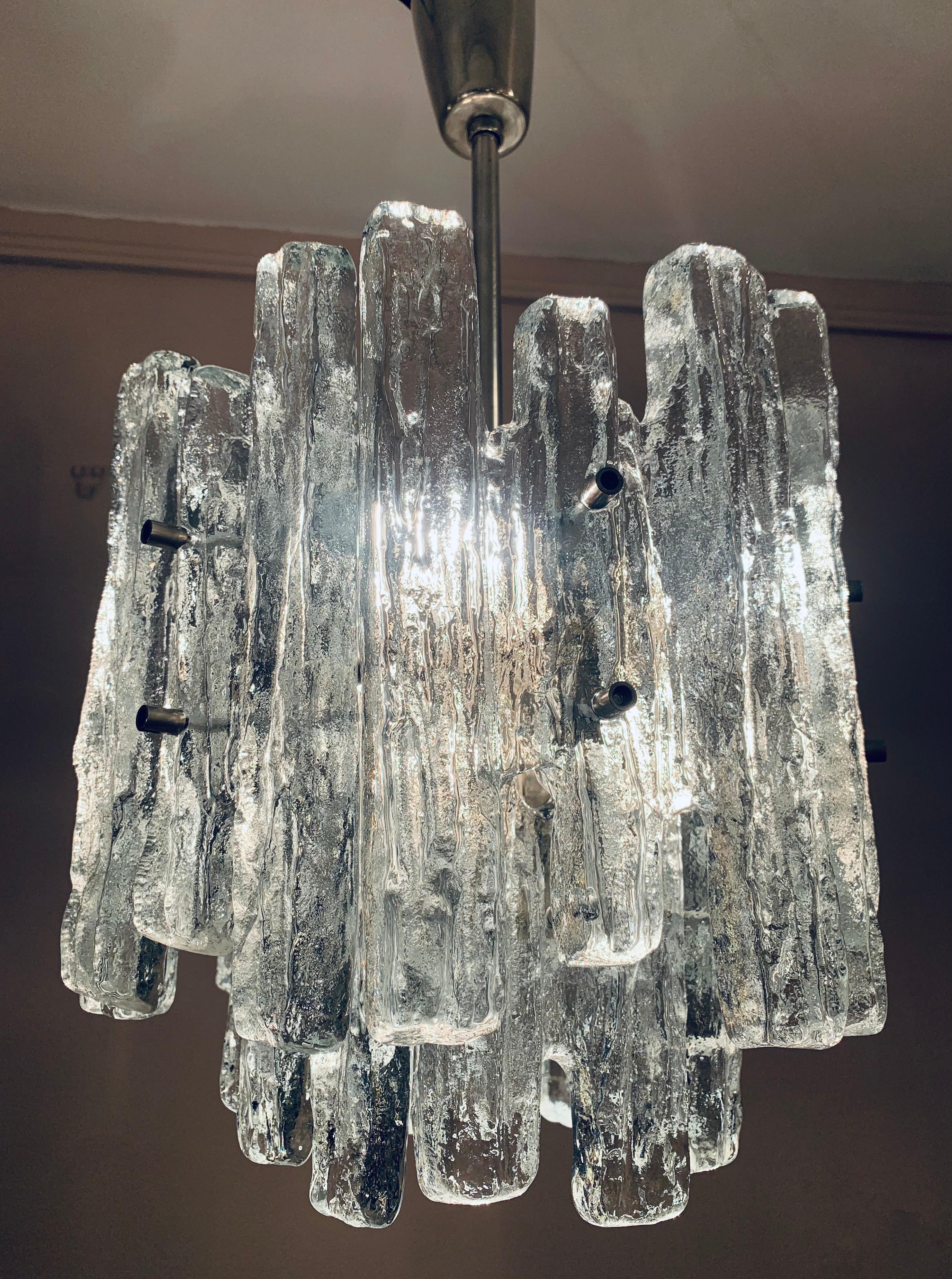 1960s Austrian Kalmar Lighting Two-Tier Iced Glass Chandelier. JT Kalmar design In Good Condition In London, GB