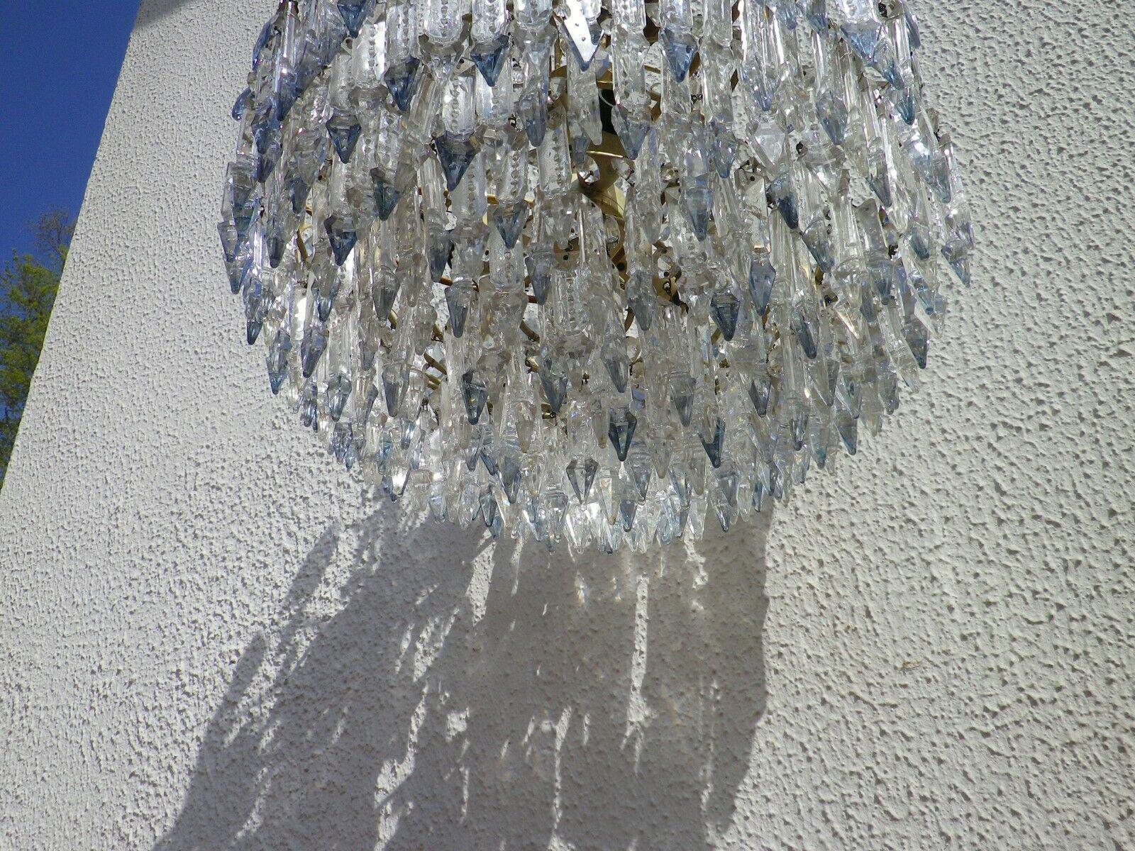 1960's Austrian Mid Century Modern Cut Crystal in Pale Blue Chandelier by Palwa For Sale 6