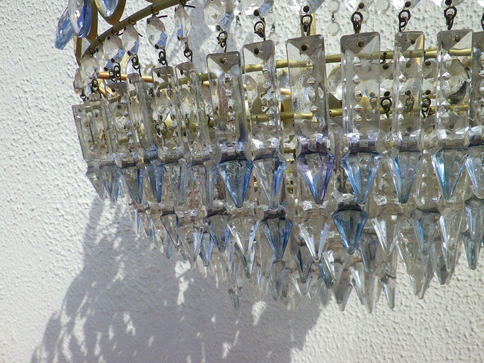 Mid-20th Century 1960's Austrian Mid Century Modern Cut Crystal in Pale Blue Chandelier by Palwa For Sale