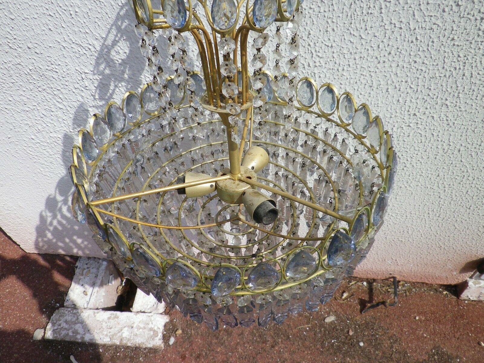 1960's Austrian Mid Century Modern Cut Crystal in Pale Blue Chandelier by Palwa For Sale 1