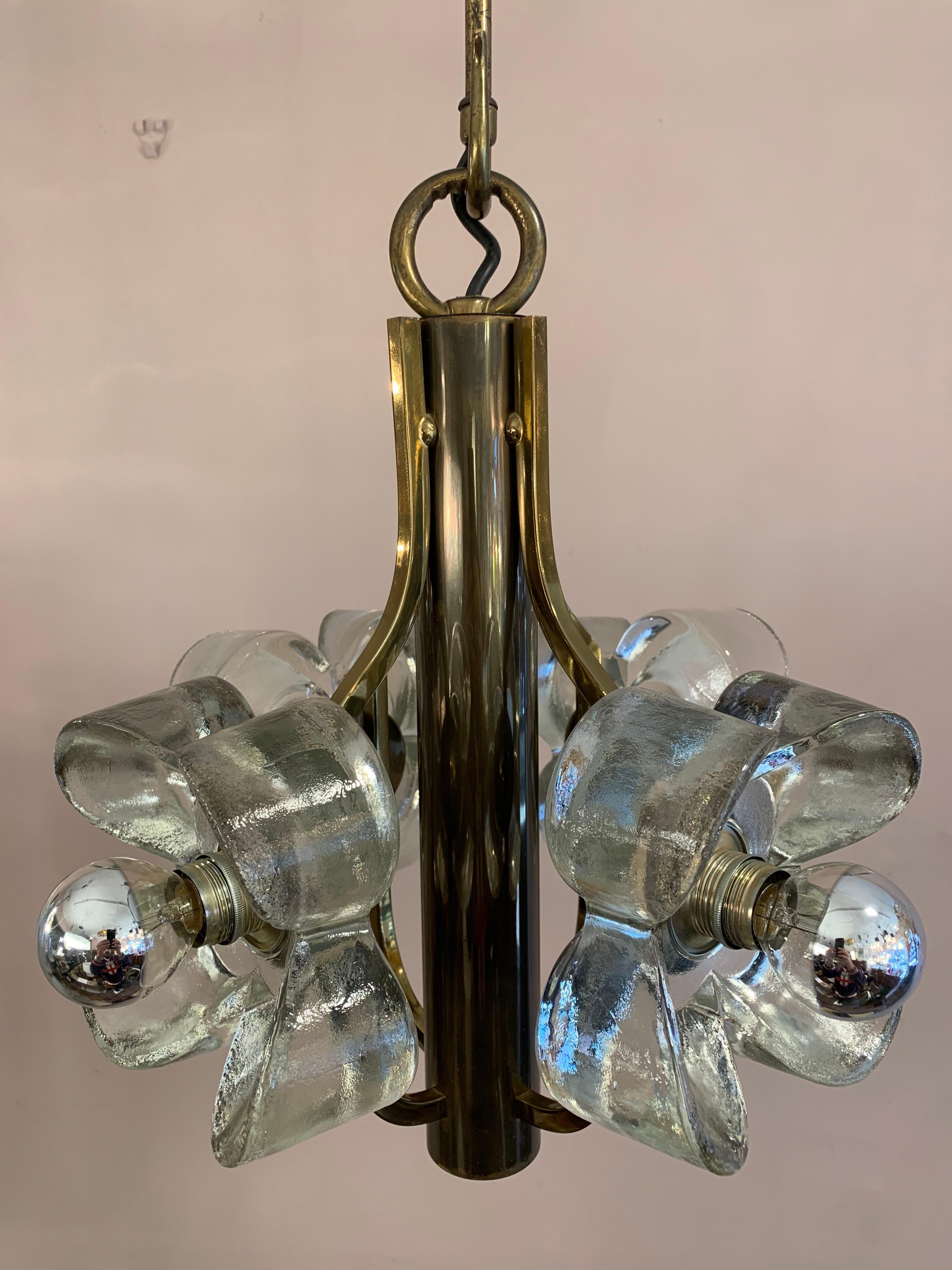 1960s Austrian Sische Brass and Glass Flower Pendant Hanging Ceiling Light 5