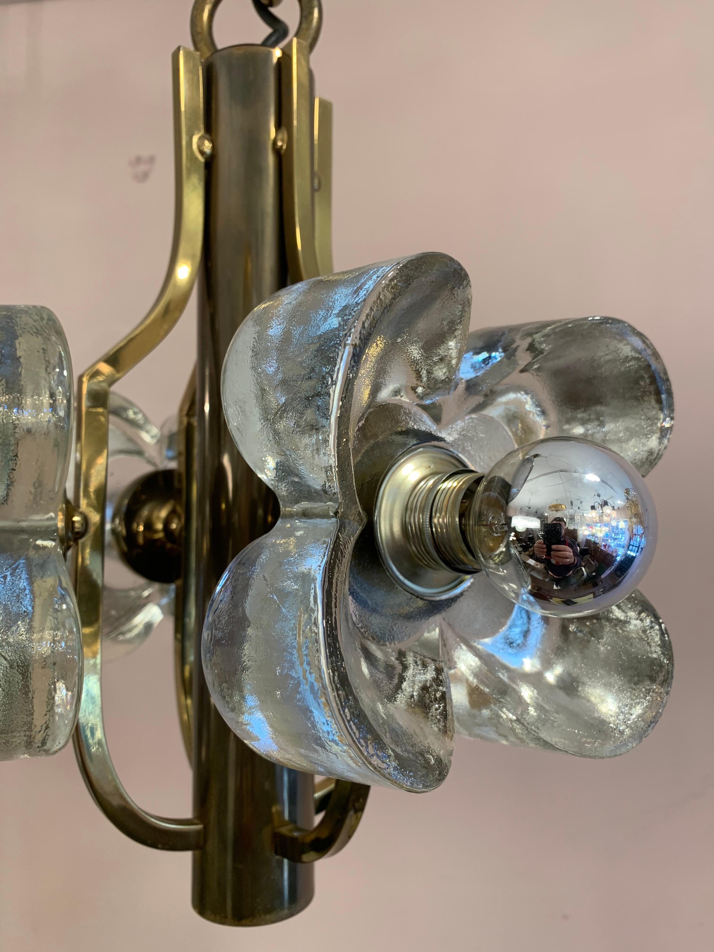 1960s Austrian Sische Brass and Glass Flower Pendant Hanging Ceiling Light 7