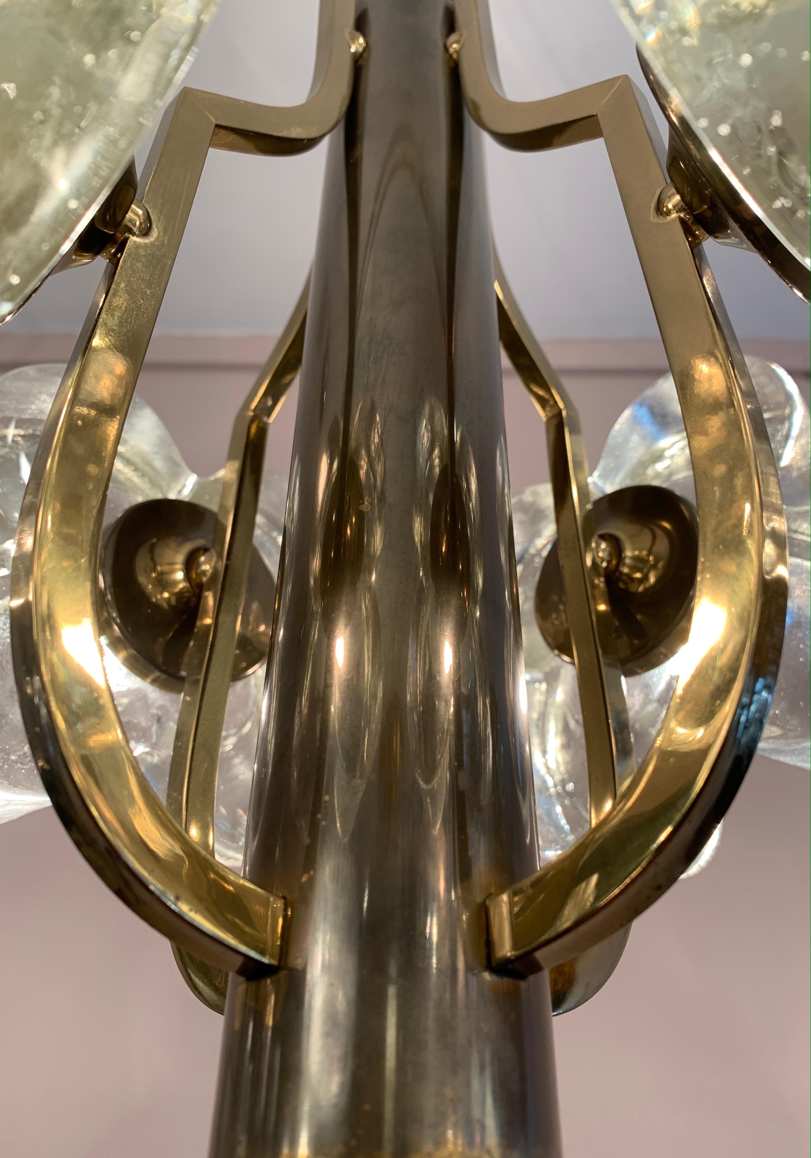 1960s Austrian Sische Brass and Glass Flower Pendant Hanging Ceiling Light 8