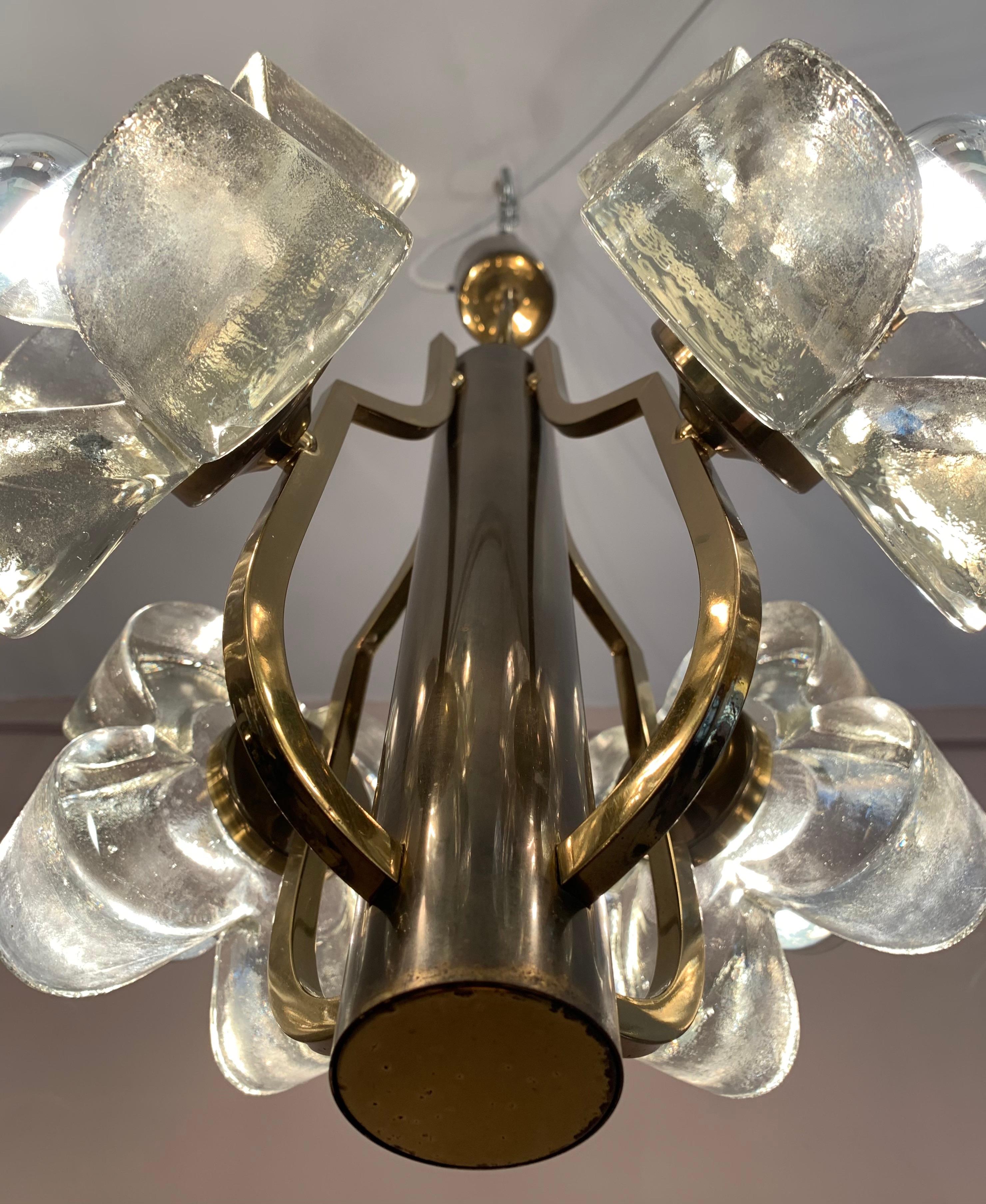 20th Century 1960s Austrian Sische Brass and Glass Flower Pendant Hanging Ceiling Light