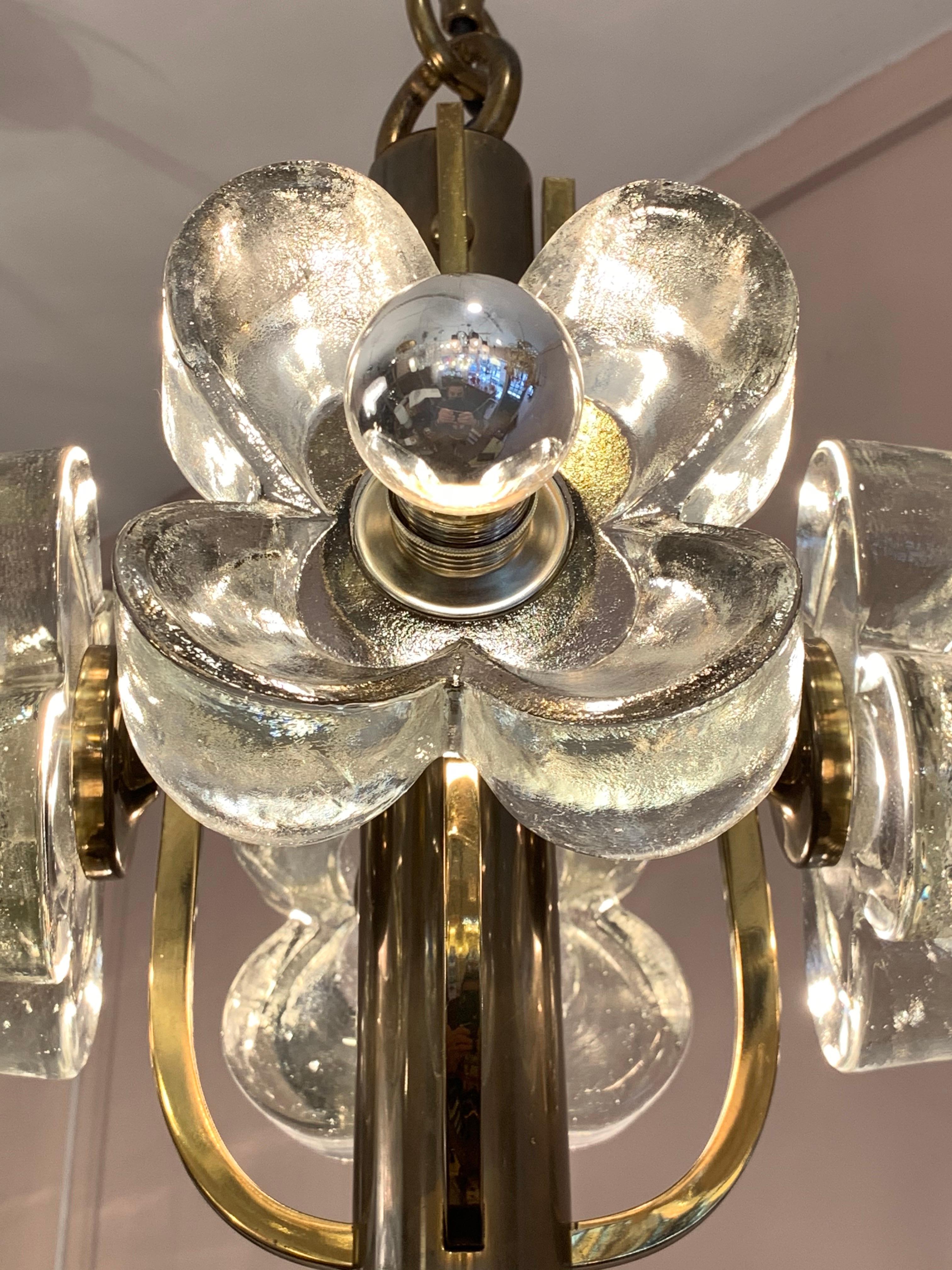 1960s Austrian Sische Brass and Glass Flower Pendant Hanging Ceiling Light 1