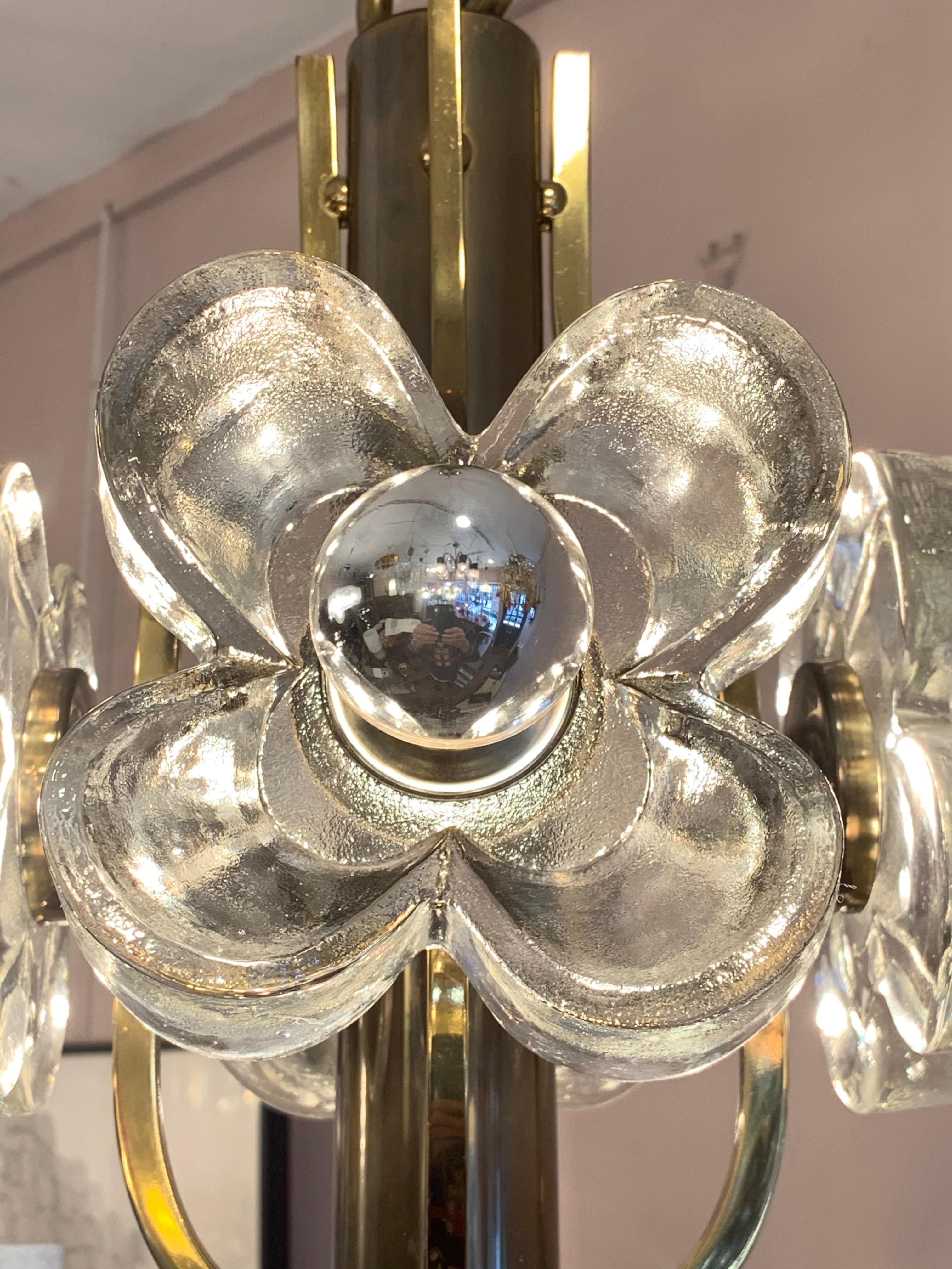 1960s Austrian Sische Brass and Glass Flower Pendant Hanging Ceiling Light 2
