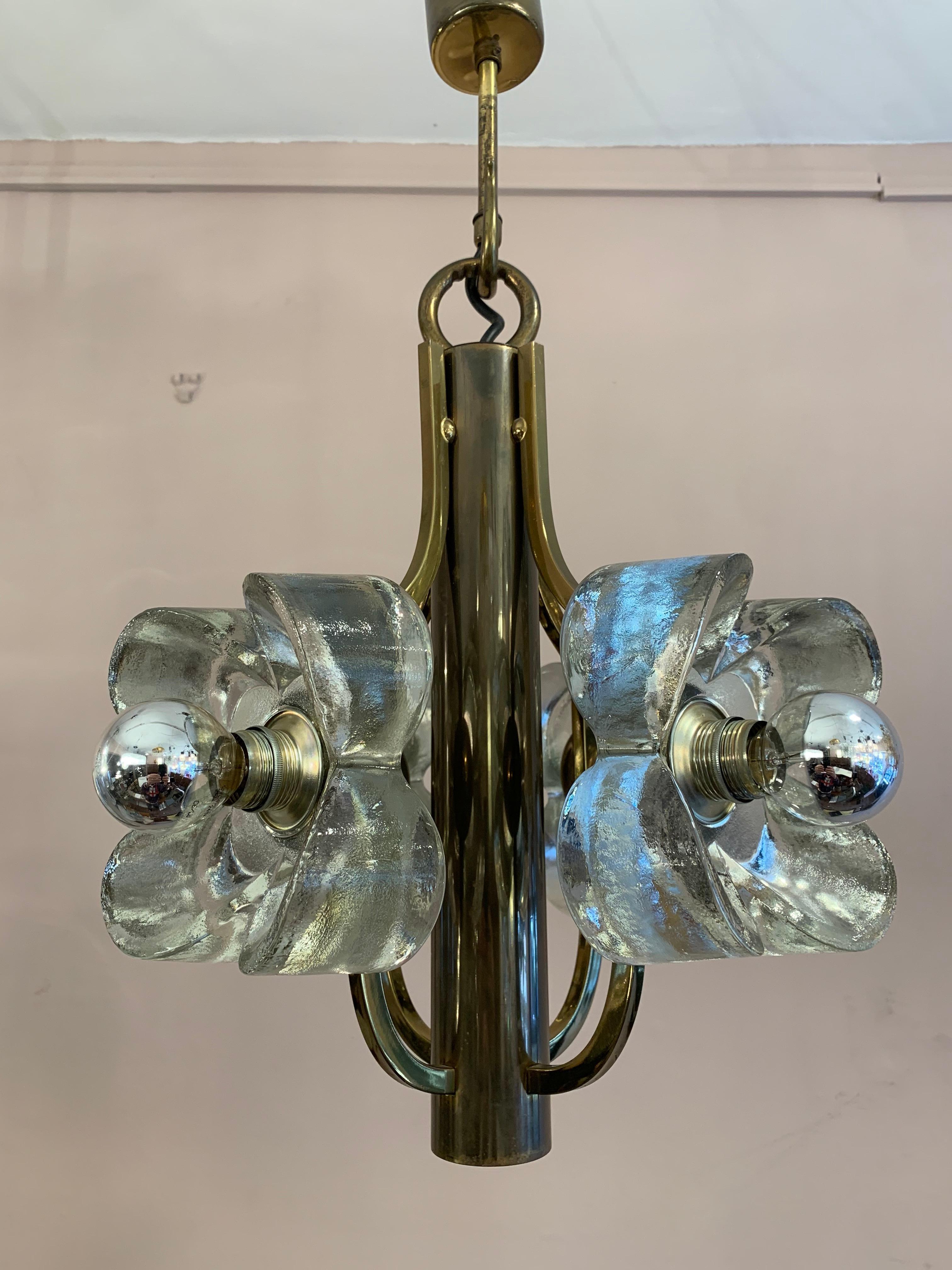 1960s Austrian Sische Brass and Glass Flower Pendant Hanging Ceiling Light 3