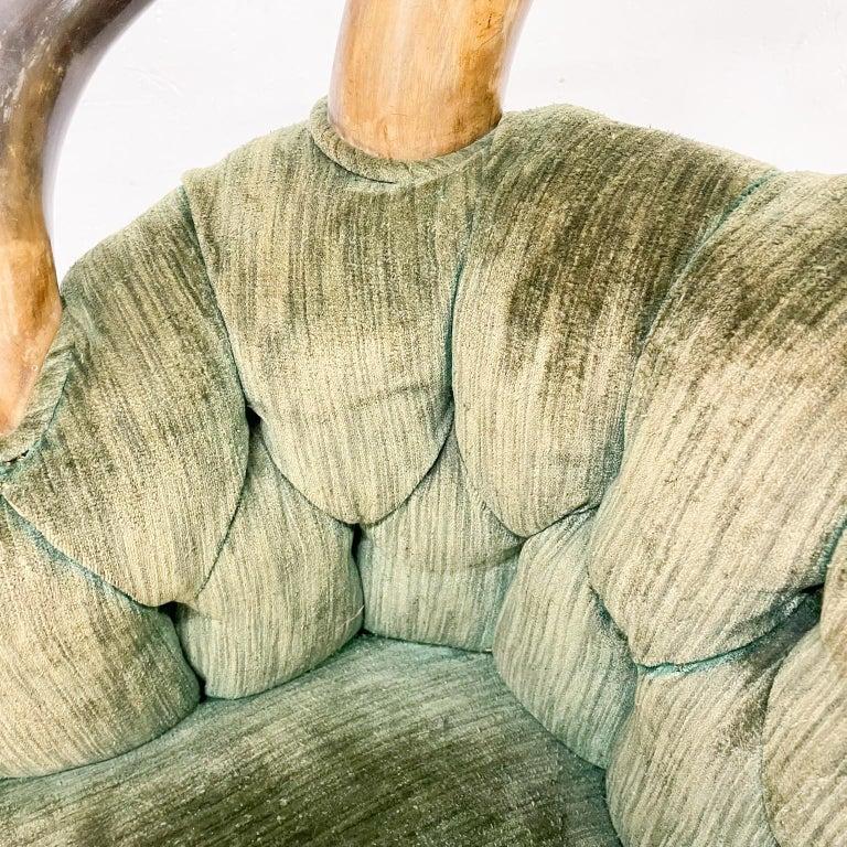 1960s Austrian Steer Horn Lodge Chair & Foot Stool Vintage Green Mohair For Sale 5