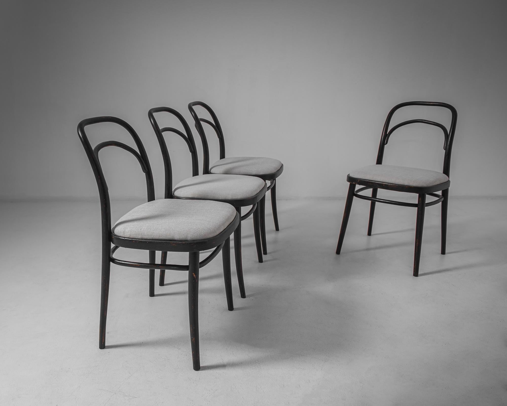 Mid-Century Modern 1960s Austrian Wooden Dining Chairs with Upholstered Seats, Set of Four