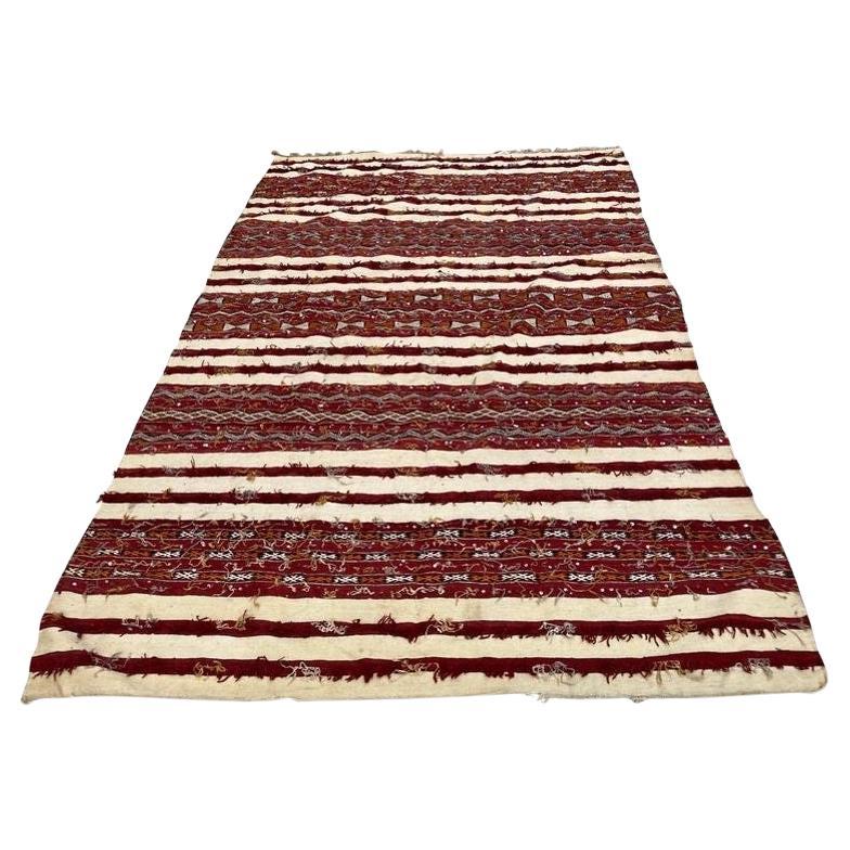 1960s Authentic Moroccan Vintage Tribal Kilim Handira Rug For Sale