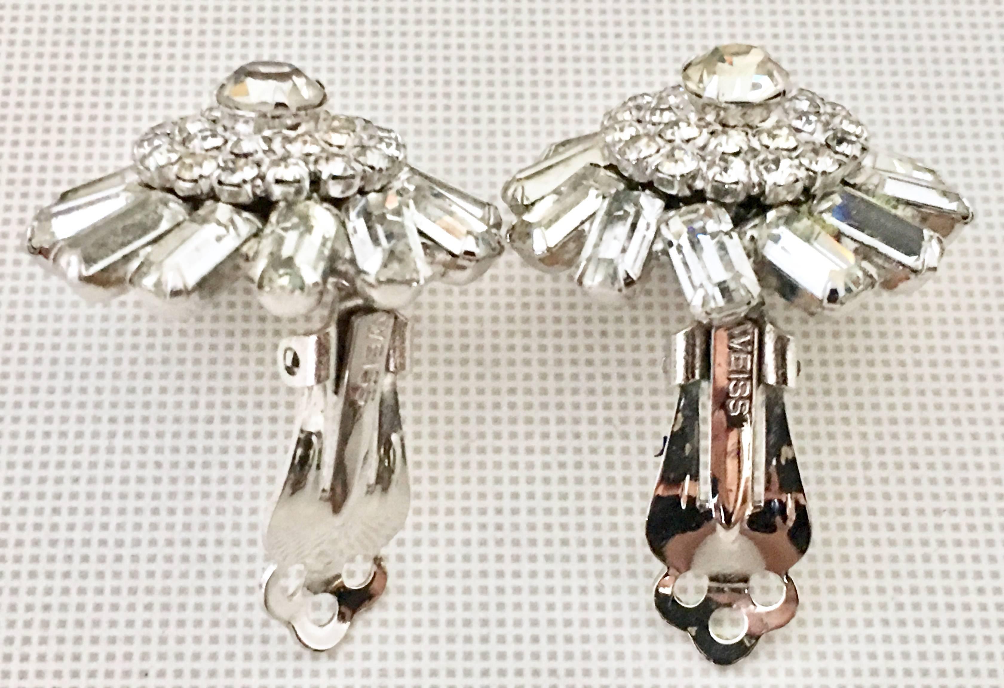 60'S Silver Swarovski Crystal Clear Earrings By, Weiss 2