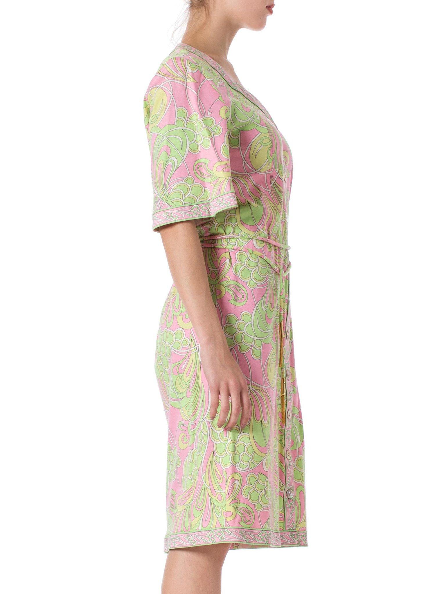 Beige 1960S AVERADO BESSI Baby Pink & Green Cotton Jersey Mod Abstract Psychedelic Pr For Sale