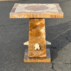 1960s Aztec Solid Carved Stone Game or Display Pedestal Table
