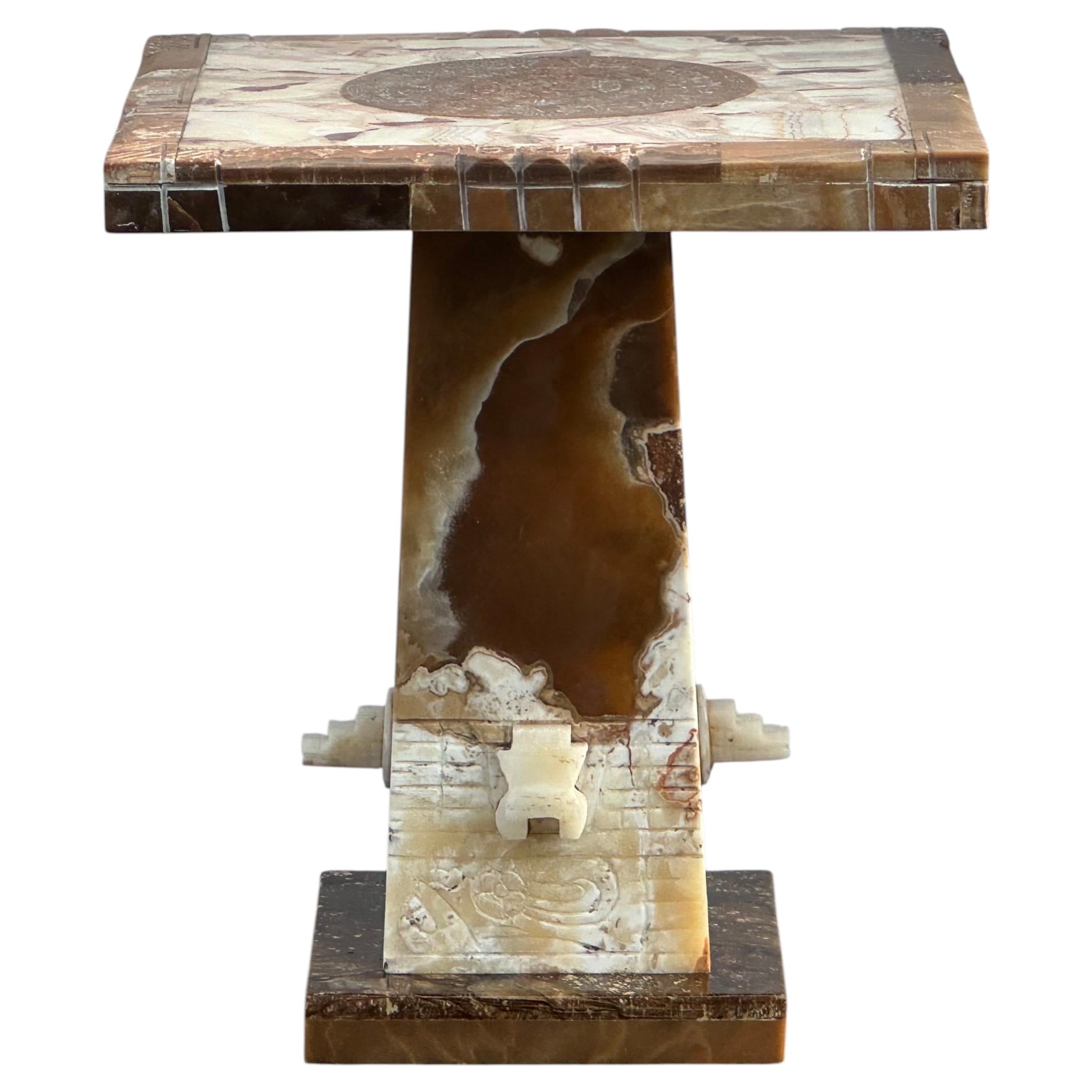 1960s Aztec Solid Carved Stone Game or Display Pedestal Table For Sale