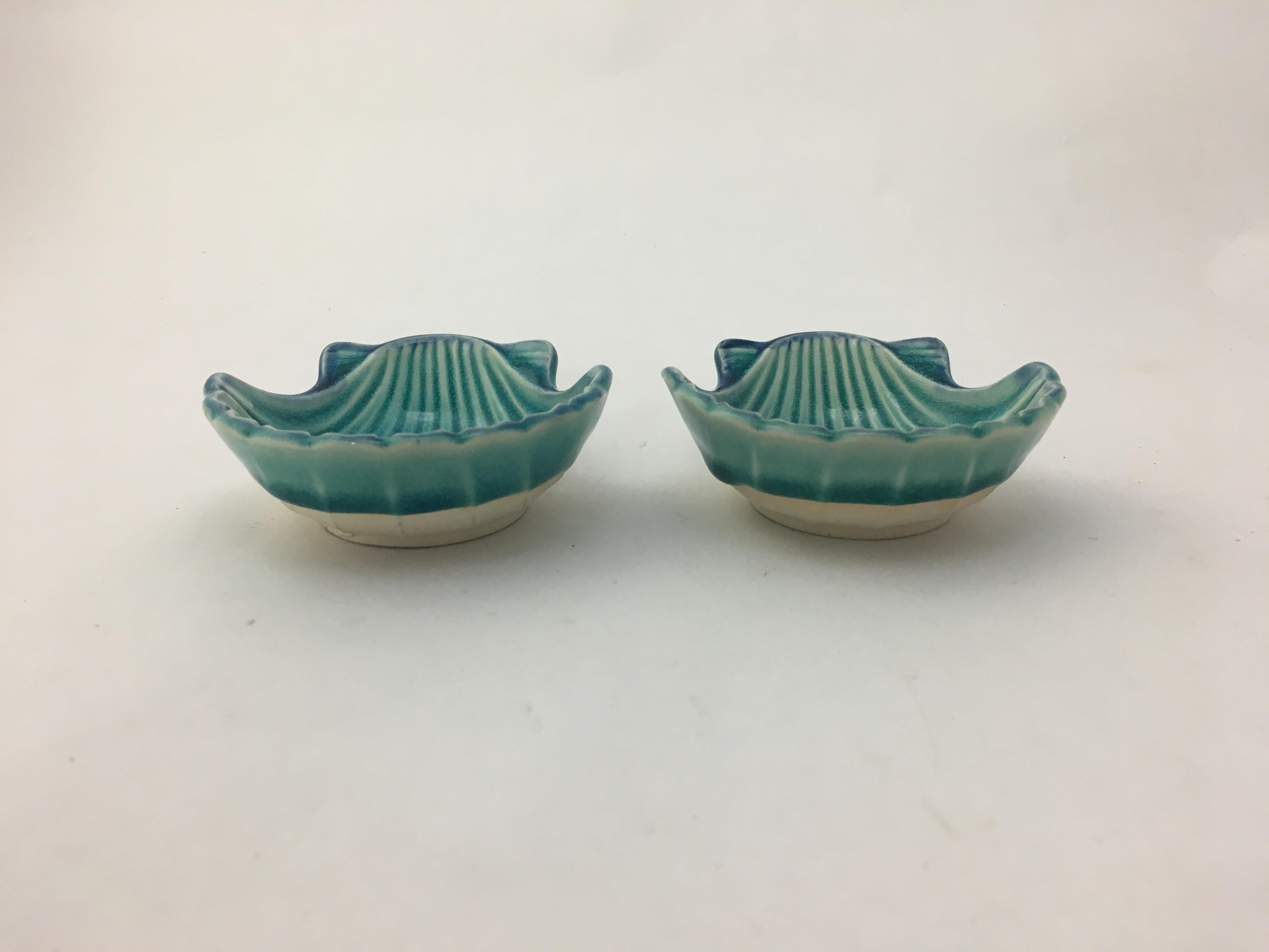 Mid-20th Century 1960s Azure Blue Japanese Scallop Shell Bowls