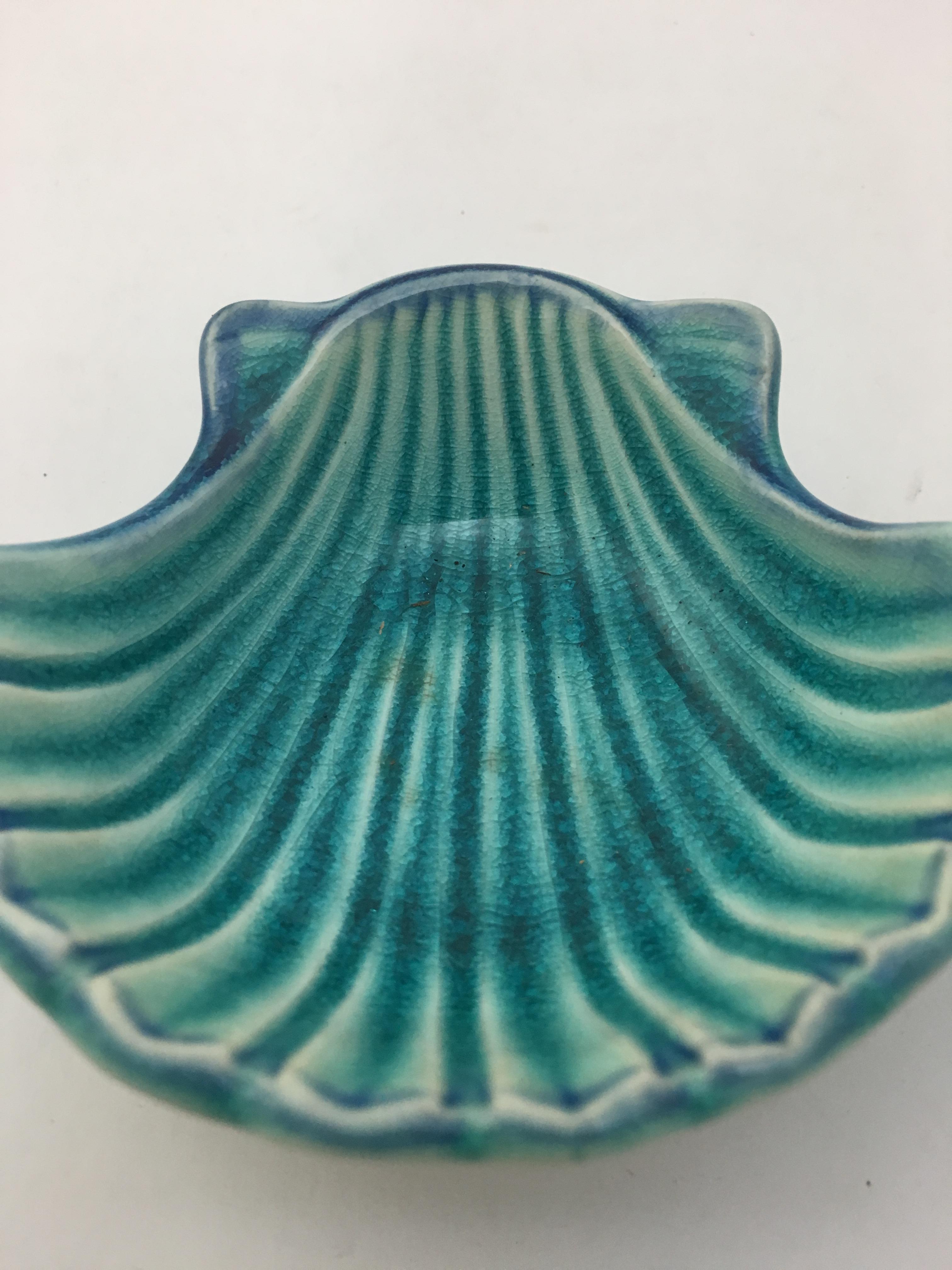 Ceramic 1960s Azure Blue Japanese Scallop Shell Bowls