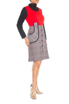 1960S B. ALTMAN AND CO. Black, White & Red Poly Blend Knit Turtleneck Shift Dre