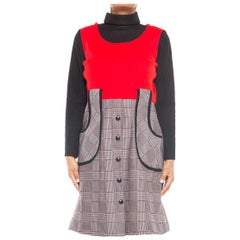 Vintage 1960S B. ALTMAN AND CO. Black, White & Red Poly Blend Knit Turtleneck Shift Dre